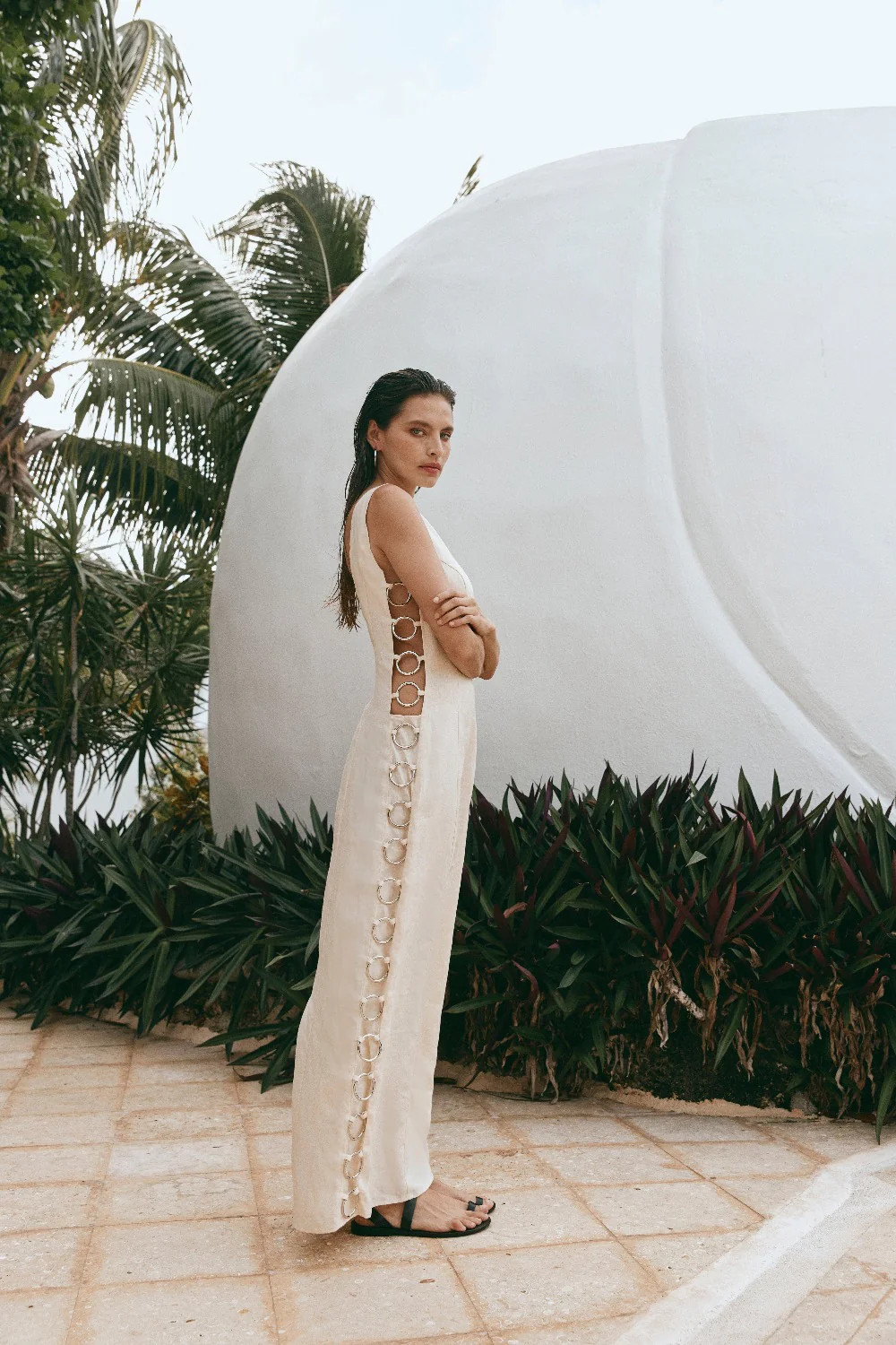 Discoteca Linen Maxi Dress Cream | VRG Grl