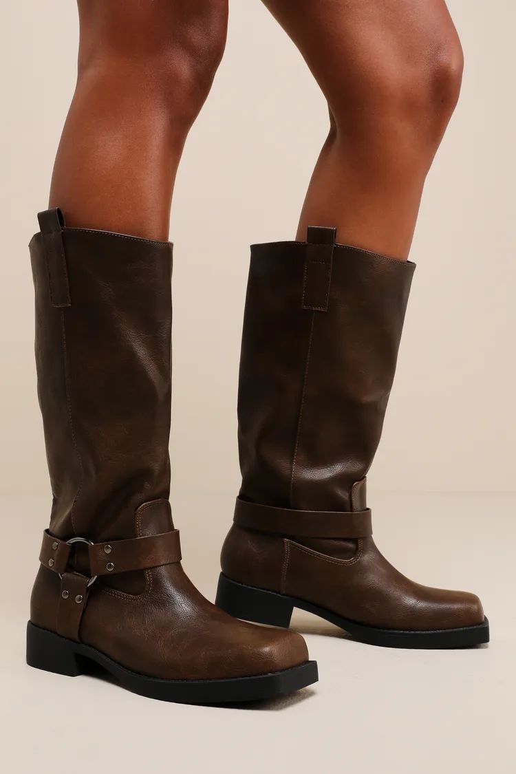 Raziel Tan Knee-High Moto Boots | Lulus (US)