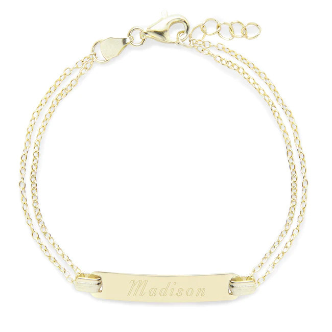 Engravable Gold Baby Name Bar Bracelet | Eve's Addiction