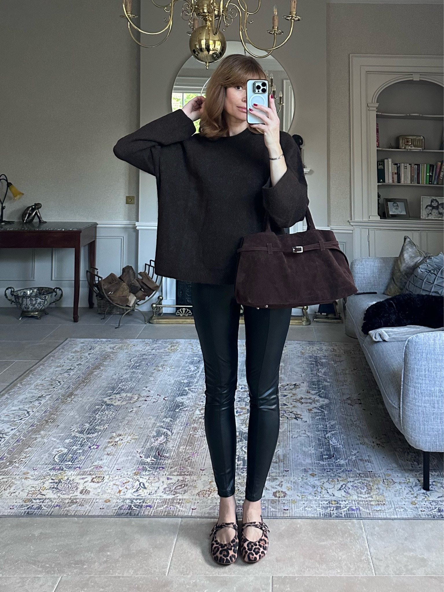Black and Chocolate Brown 🖤 🤎 
Faux leather leggings size 10L
Alpaca blend jumper size M
Leopard print ballet flats 
Amazon brown suede look bag

#LTKuk #LTKstyletip #LTKwinter