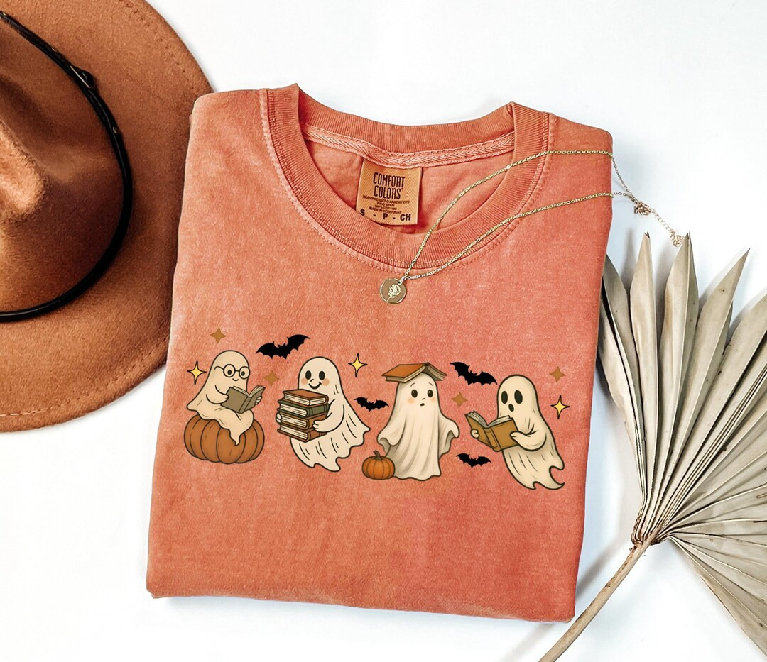 Comfort Colors® Cute Ghost Reading Book Halloween Tshirt, Ghost Reading Book Girly Shirt, Ghost ... | Etsy (US)