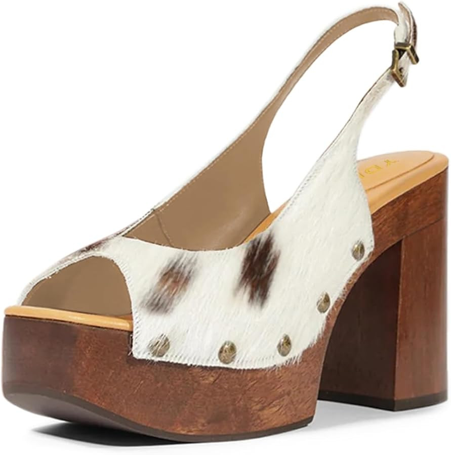 YDN Women's Rivet Studded Platform Chunky Block High Heeled Sandals Slingback Buckle Strap Clog S... | Amazon (US)