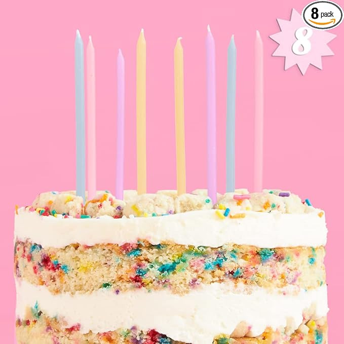 xo, Fetti Skinny Pastel Happy Birthday Party Candles - 8 Pieces | Cute Bday Supplies, Fun Cake De... | Amazon (US)