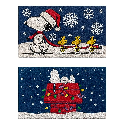 Gertmenian Peanuts Snoopy Coir Doormat - 2x3 Welcome Mat (2-Pack), Ideal for High Traffic Areas in Front Door, Garage, Entryway - Snowflake/Dog House Lights, 80004 | Amazon (US)