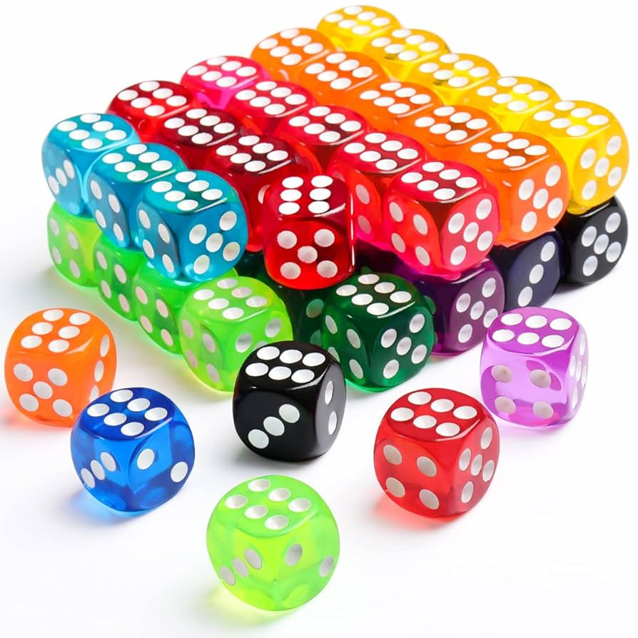50 Pieces Dice Set, 14mm Bulk 6 Sided Colored Dices for Board Games, Math Learning,Classroom | Amazon (US)