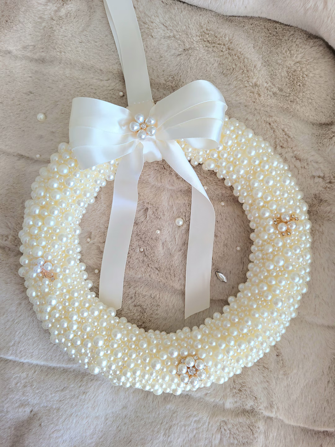 WHITE PEARL WREATH Front Door Wreath Fancy Winter Wreath - Etsy | Etsy (US)