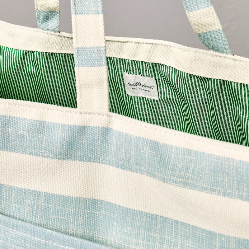 Bold Stripe Canvas Tote Bag Cream/Light Blue/Green - Hearth & Hand™ with Magnolia | Target