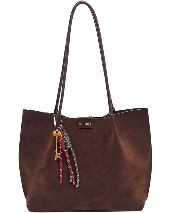 Suede Tote Bags for Women Suede Purse Trendy Shoulder Handbag Slouchy Tote Bag with Zipper Bag | Amazon (US)