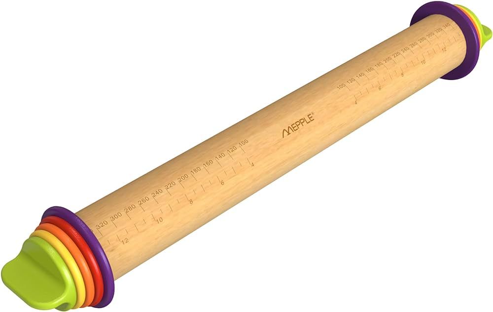 Mepple Rolling Pin with Thickness Rings for Fondant, Pizza, Pie Crust, Cookie, Pastry, Roller Rod... | Amazon (US)