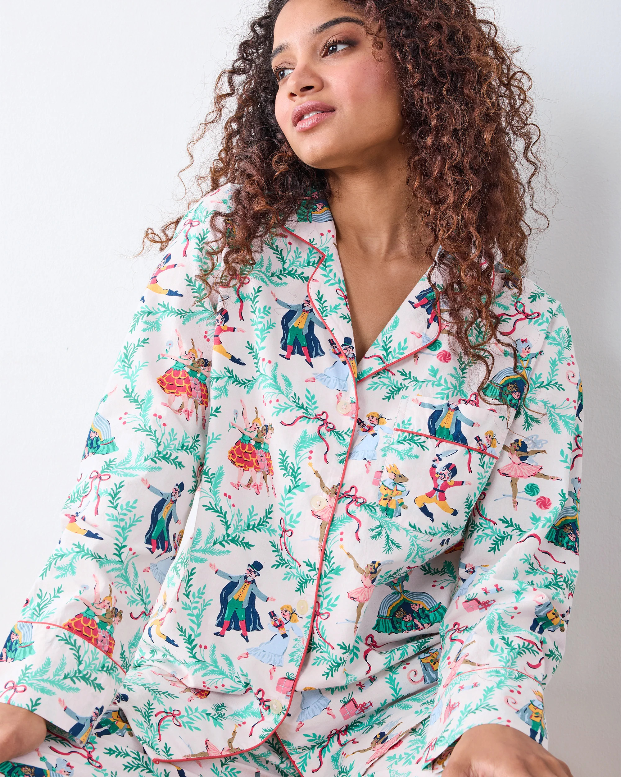 Printfresh Women's Organic Cotton Long Pajama Set in Tan Nutcracker Dreams | Printfresh