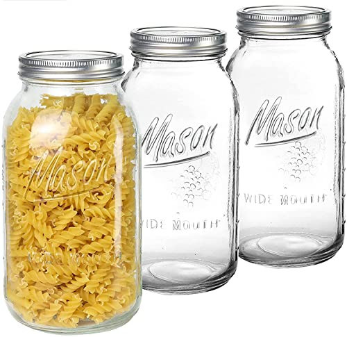 Yniken 3 Pack Large Mason Jars 64 oz Wide Mouth Half Gallon Mason Jars with Airtight Lid and Band, Durable Glass Food Storage Jars, Clear Glass Jars for Canning, Fermenting, Pickling, Storing | Amazon (US)