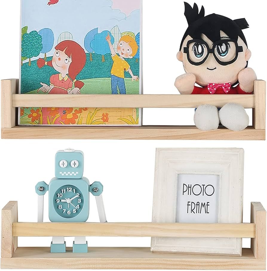 Wood Nursery Book Shelves Set of 2, Floating Bookshelf for Kids Room, Floating Nursery Shelves fo... | Amazon (US)