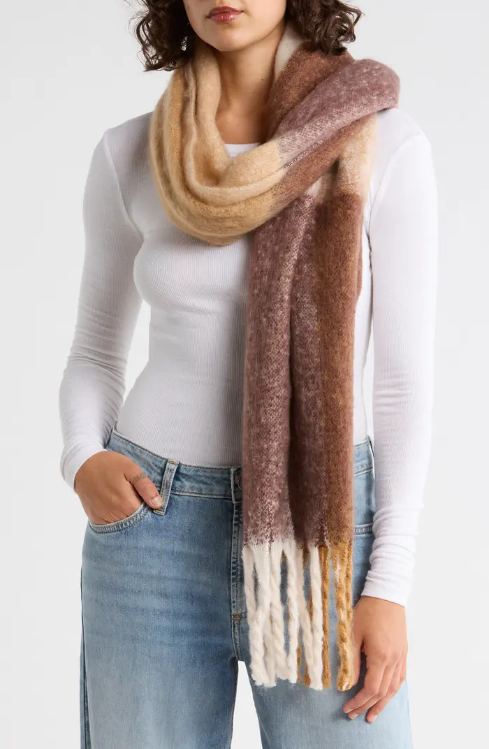 Plaid Brushed Fringed Scarf | Nordstrom Rack