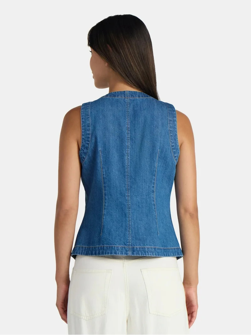 Time and Tru Women's Button Up Denim Vest, Sizes XS-XXXL - Walmart.com | Walmart (US)