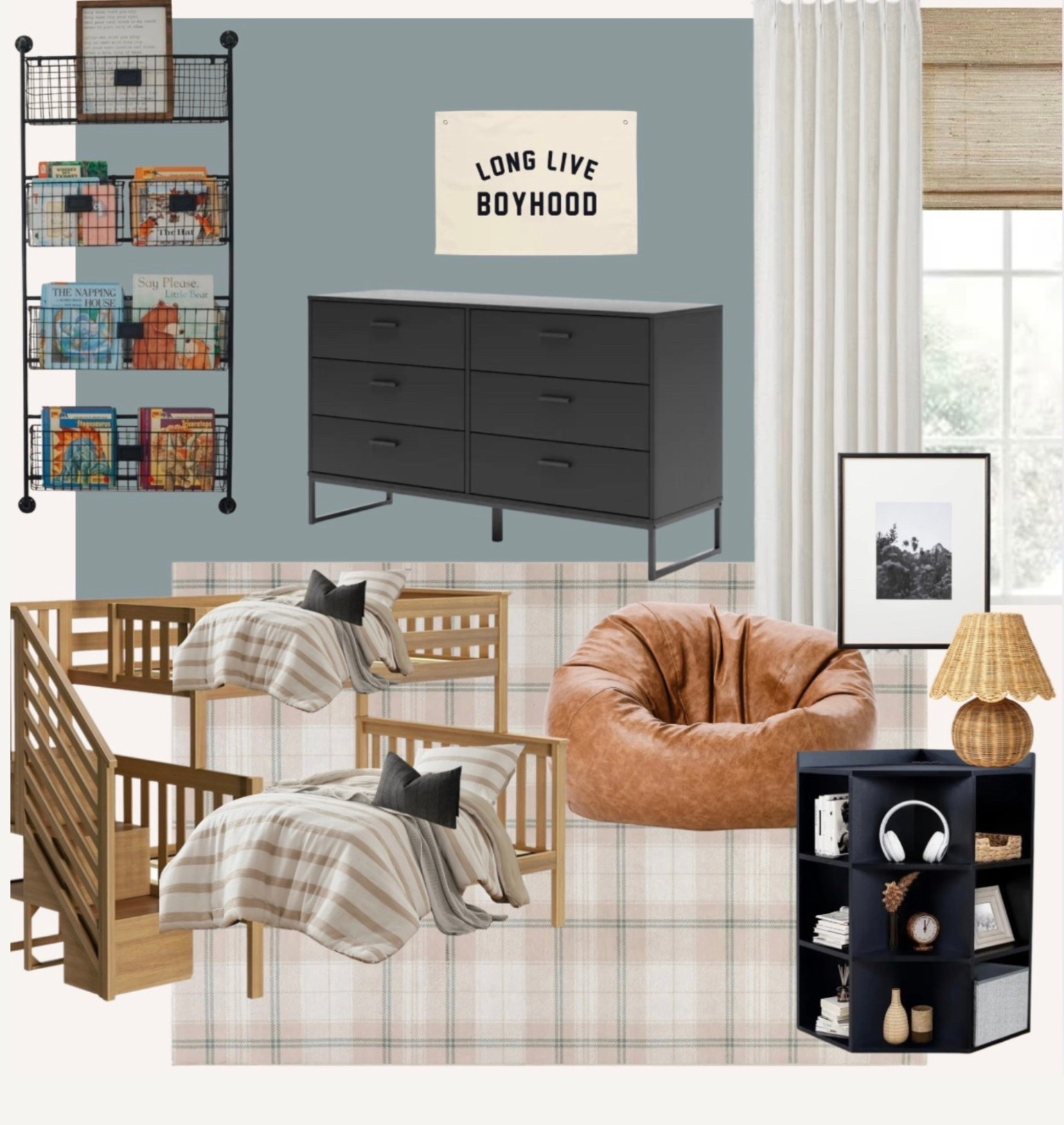 Boys room, bunk beds, color drench