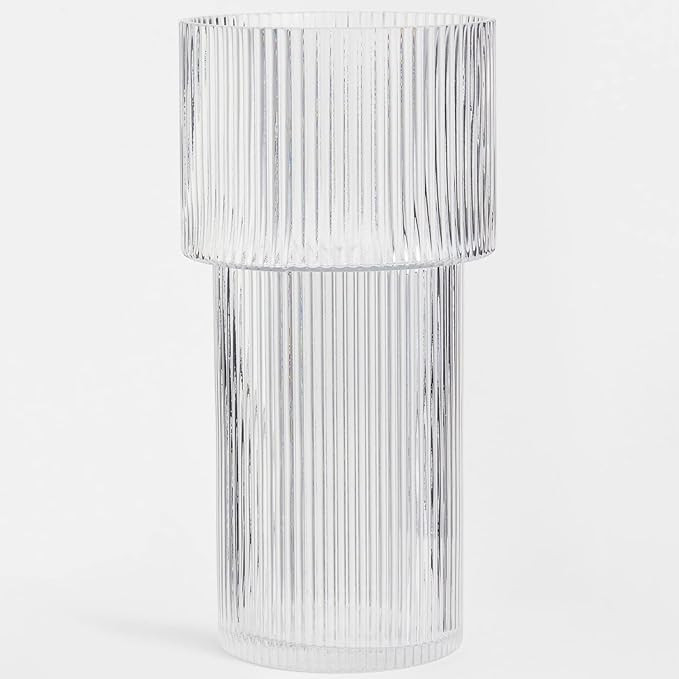 YANWE Clear Glass Vase, Flower Vase for Centerpieces, Ribbed Vase, Tall Vase, Large Glass Vase, M... | Amazon (US)