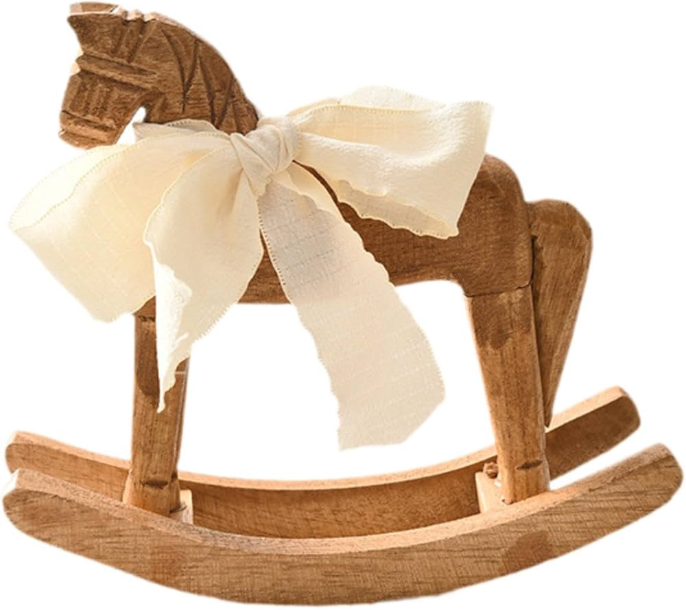 Wooden Horse Figurine Rocking Horse Statue with Ribbon Decorative Unique Collectible Holiday Seas... | Amazon (US)