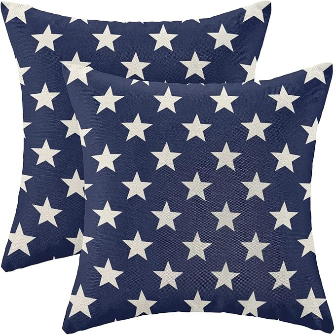 AEIOAE 4th of July Decorations Pillow Covers 18x18 Inch Set of 2, Independence Day Patriotic Navy... | Amazon (US)