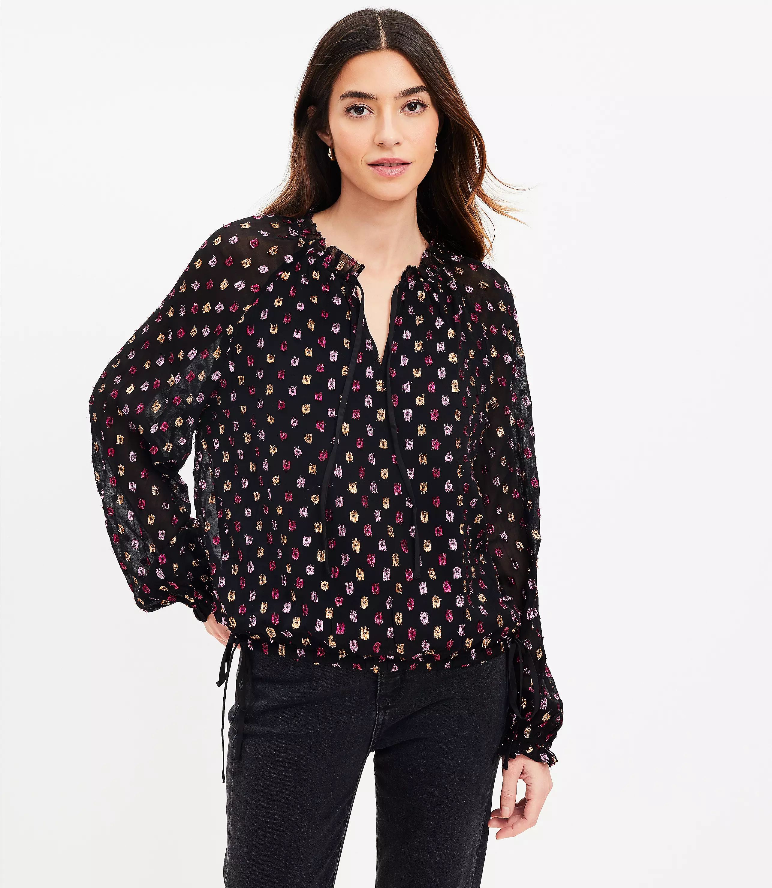 Shimmer Clip Side Tie Hem Blouse | LOFT