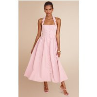 Dusty Pink Woven Button Collar Midaxi Dress | PrettyLittleThing US