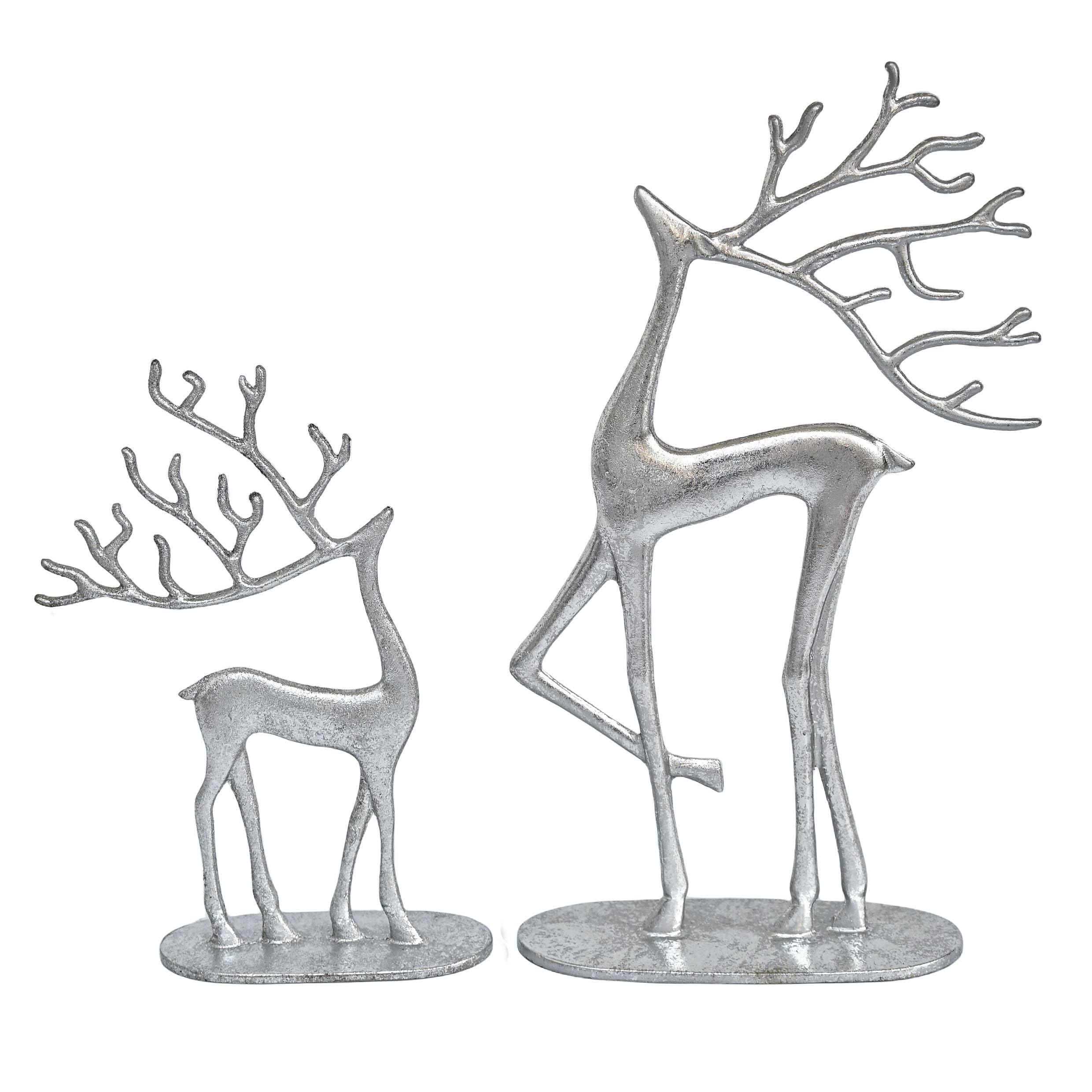 Silver Foil Reindeer Statues Set of 2 Cast Aluminum Deer Sculpture Accent Figurine,Modern Decorat... | Amazon (US)