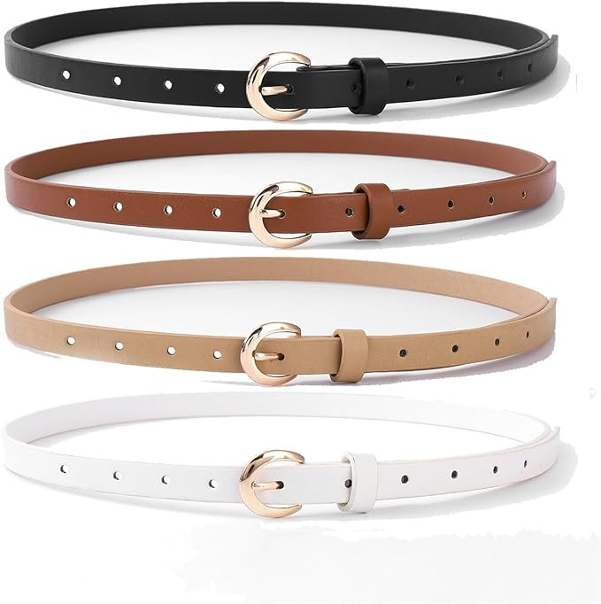 HOTWILL 4 Pack Women Skinny Belts for Jeans Dress Thin Waist Belt for Ladies with Gold Buckle 0.5... | Amazon (US)