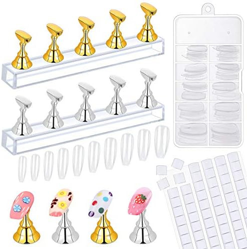 Flasoo 2 Sets Acrylic Nail Art Holder Magnetic Practice Display Stand with 96Pcs White Reusable A... | Amazon (US)