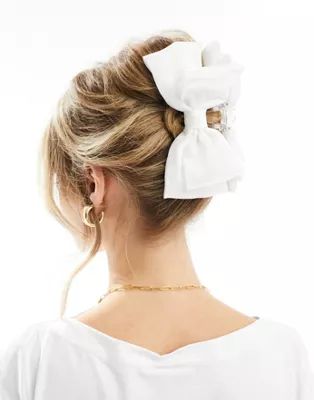 ASOS DESIGN hair claw with fabric bow detail in white | ASOS (Global)