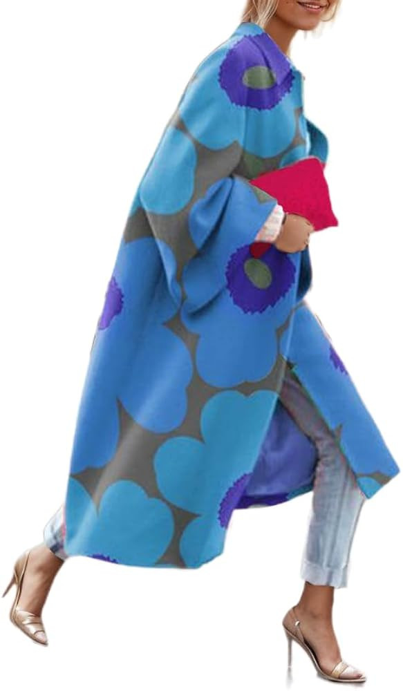 Women's Colorful Abstract Art Print Long Trench Coats Casual Loose Open Front Cardigan Jacket Bla... | Amazon (US)