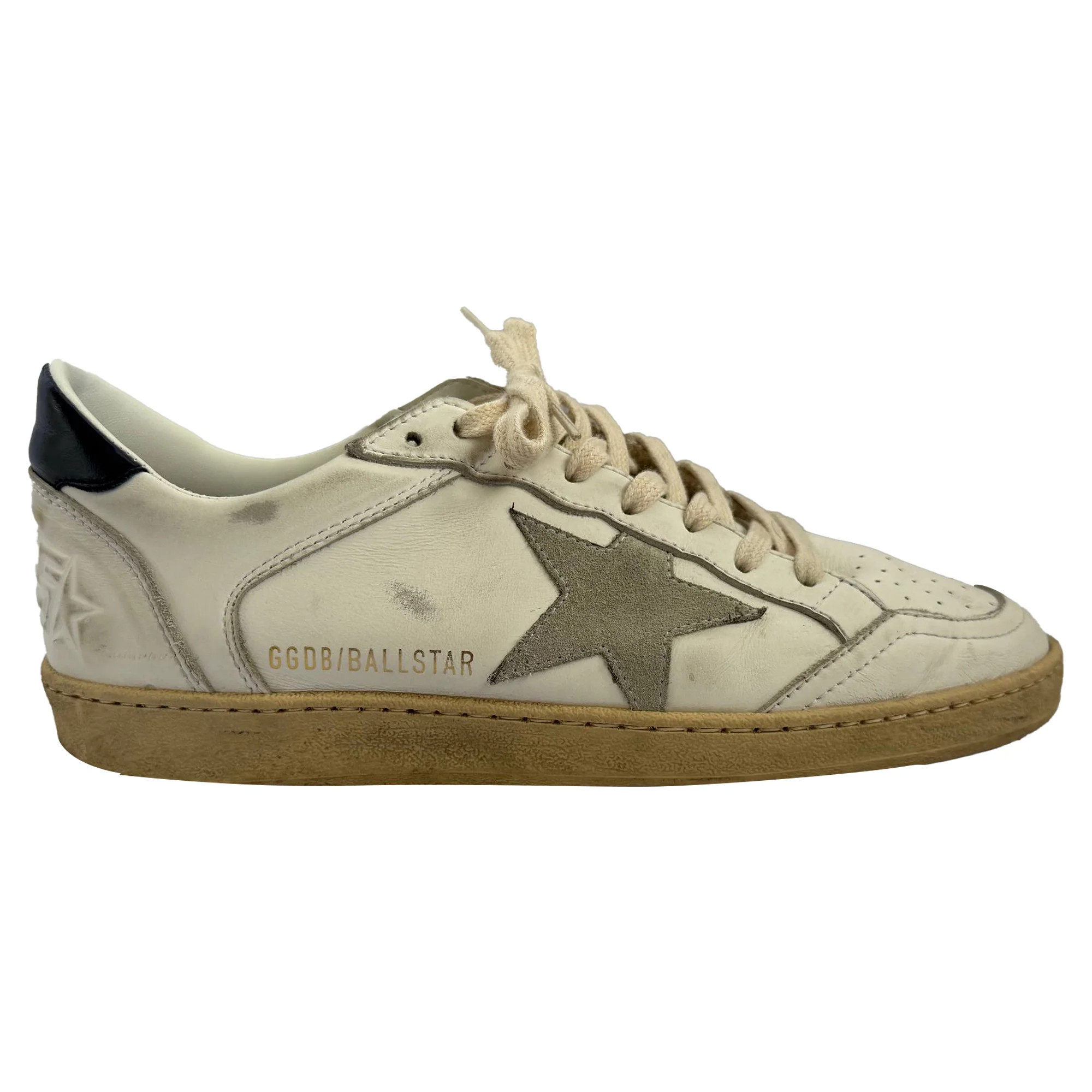 Golden Goose Ball Star in White Midnight Blue Leather | Shop Simon