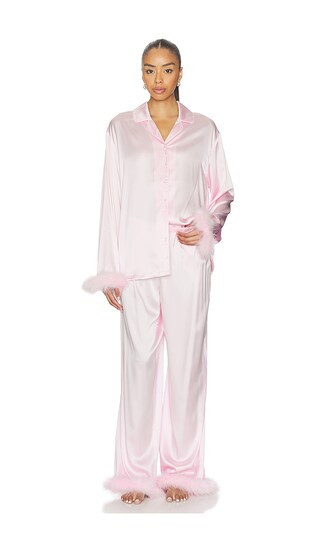 SKIMS Feather Trim Long Set in Pink. - size L | Revolve Clothing (Global)