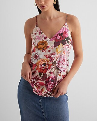 Satin Floral V-Neck Downtown Cami | Express