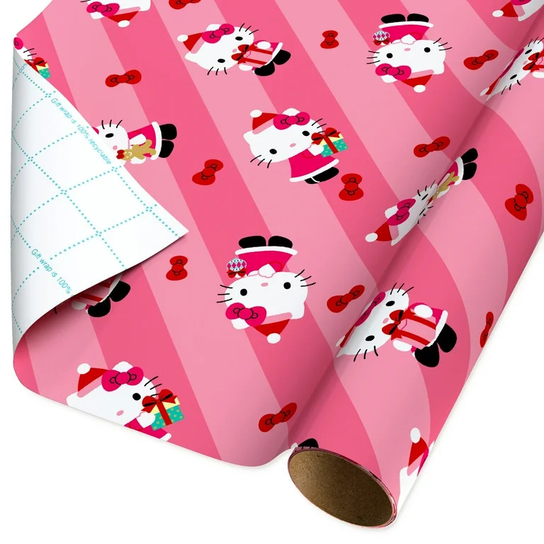 Plus Mark 30 in. Hello Kitty Pink Christmas Wrapping Paper with Cutlines, Diagonal Stripes (25 Sq... | Walmart (US)
