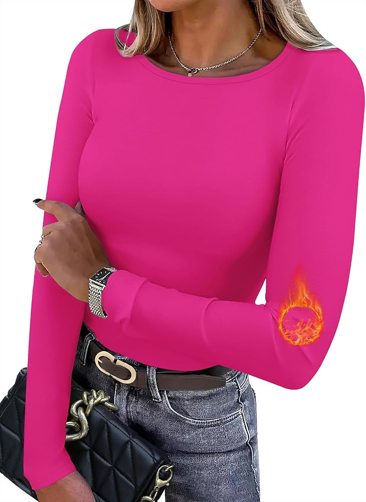 WIHOLL Long Sleeve Thermal Shirt for Women Light Fleece Tops Fall 2025 Crew Neck Casual Basic T-S... | Amazon (US)