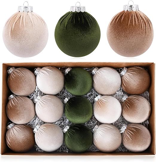 Christmas Tree Ornaments Velvet Balls - Pack of 15pcs Shatterproof Xmas Bulbs Decorations Set - M... | Amazon (US)