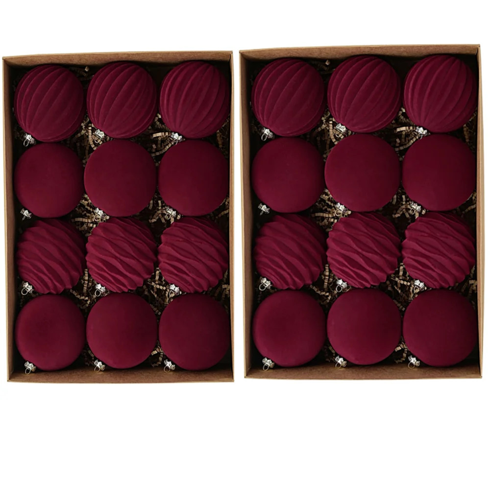 24Pcs Velvet Christmas Ornaments Balls, 3.15 Inch Burgundy Red Christmas Ornaments Balls Set, Large Shatterproof Flocked Hanging Velvet Ornaments for | Wayfair North America