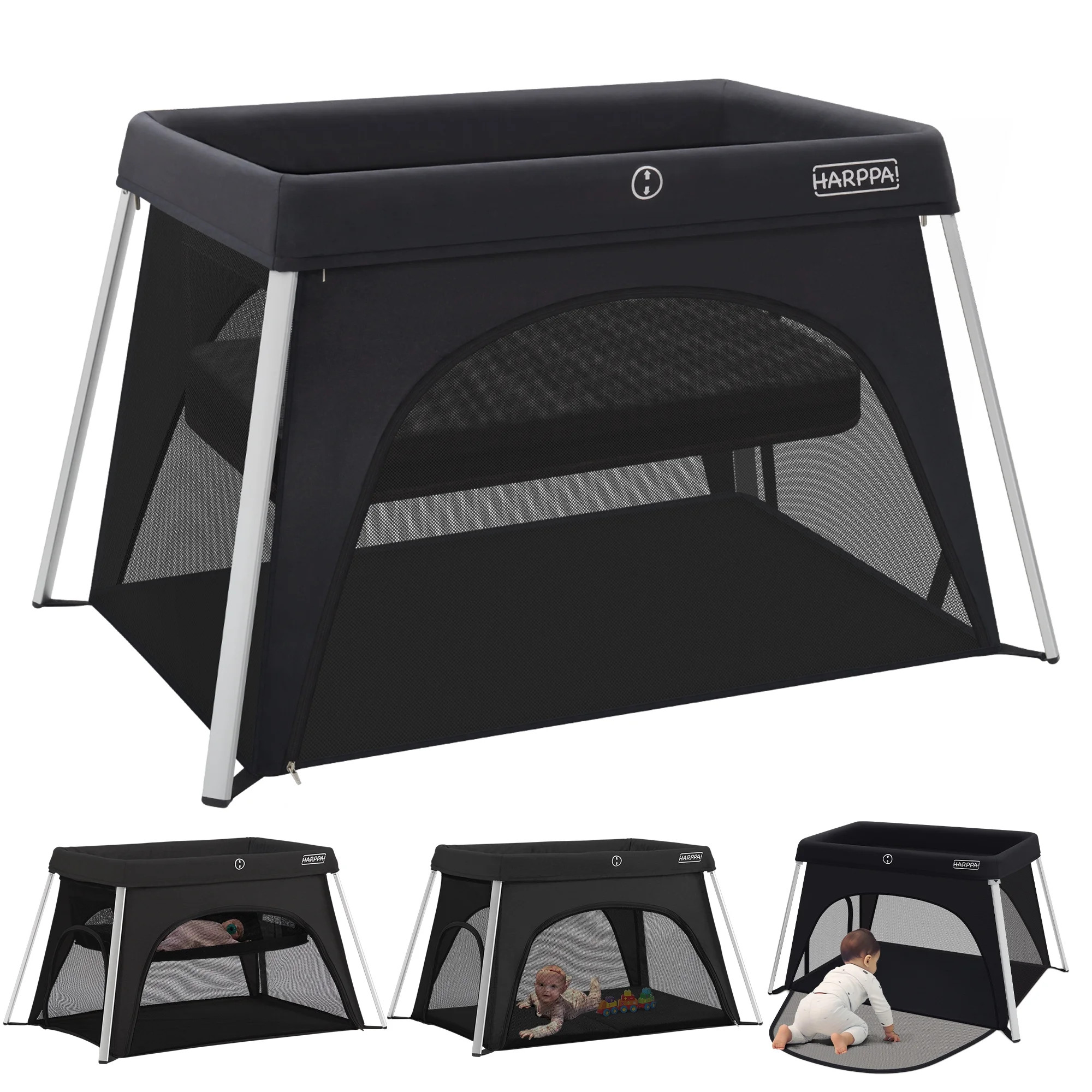 HARPPA Portable Travel Crib with Mattress, Foldable Playard for Baby and Toddler, 11lbs, Black | Walmart (US)