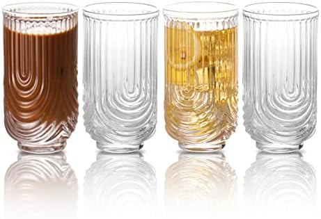 Vintage Glassware Arch Design Glass Cups Set of 4, Fashioned Ripple Glassware Highball Glass, 15oz C | Amazon (US)