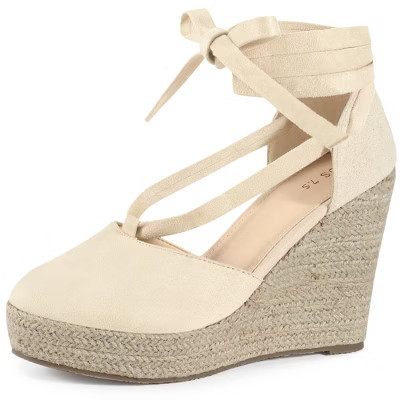 Perphy Women's Platform Lace Up Closed Toe Wedges Heel Espadrille Sandals Beige 7.5 | Target