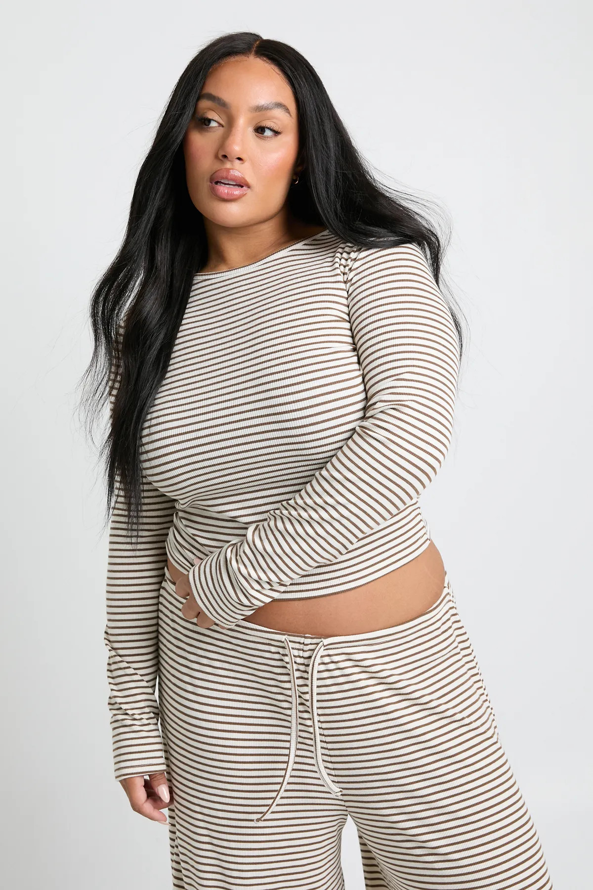 Stone Plus Long Sleeve Stripe Baby Tee | Boohoo USA | boohoo (US & Canada)