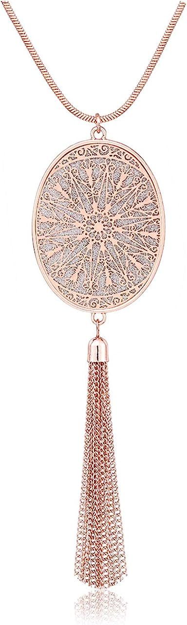 Long Necklaces For Woman Disk Circle Pendant Necklaces Tassel Fringe Necklace Set Statement Penda... | Amazon (US)