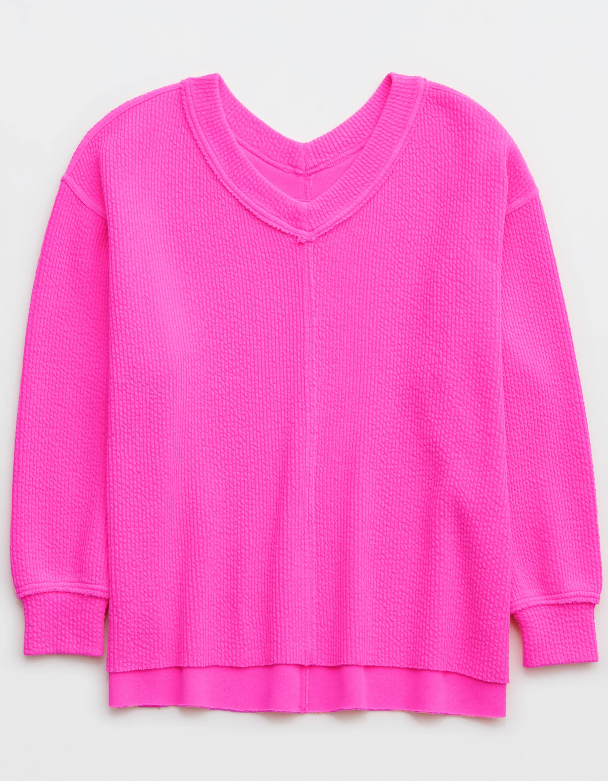 Aerie Wonder Textured V-Neck Sweatshirt | Aerie