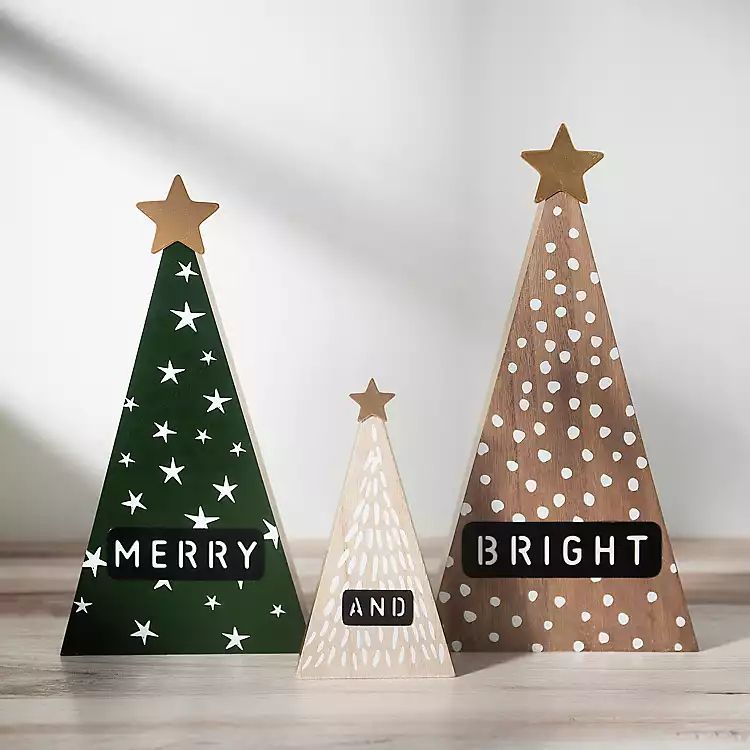 Merry and Bright Wood 3-pc. Christmas Tree Set | Kirkland's Home