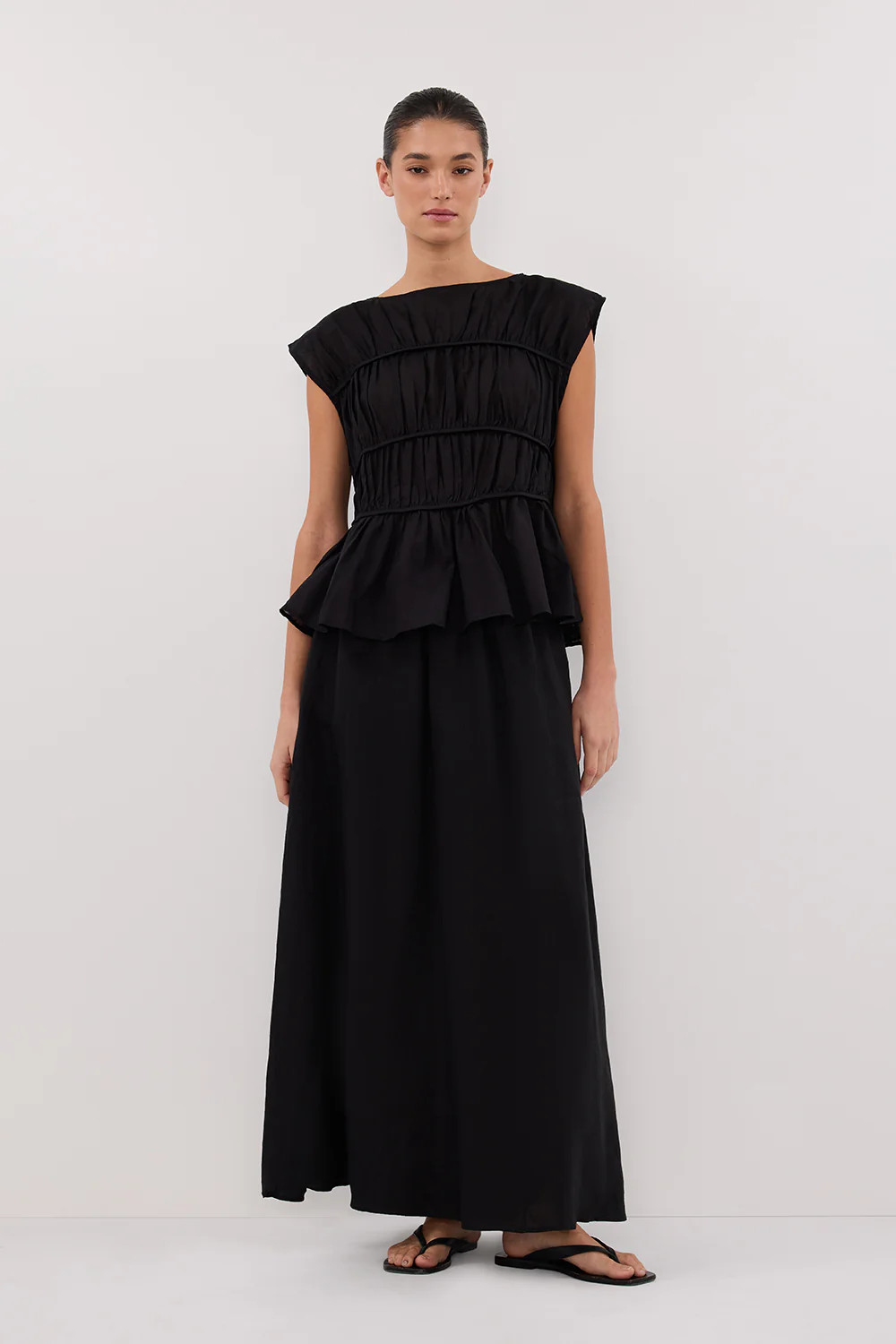 GEMIMA BLACK LINEN MIDI SKIRT | DISSH