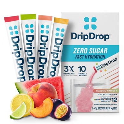 DripDrop Zero Sugar Hydration Powder Vegan Electrolyte Supplements: Kosher, Gluten-Free, Non-GMO, 12 Pack, 1.9oz | Target
