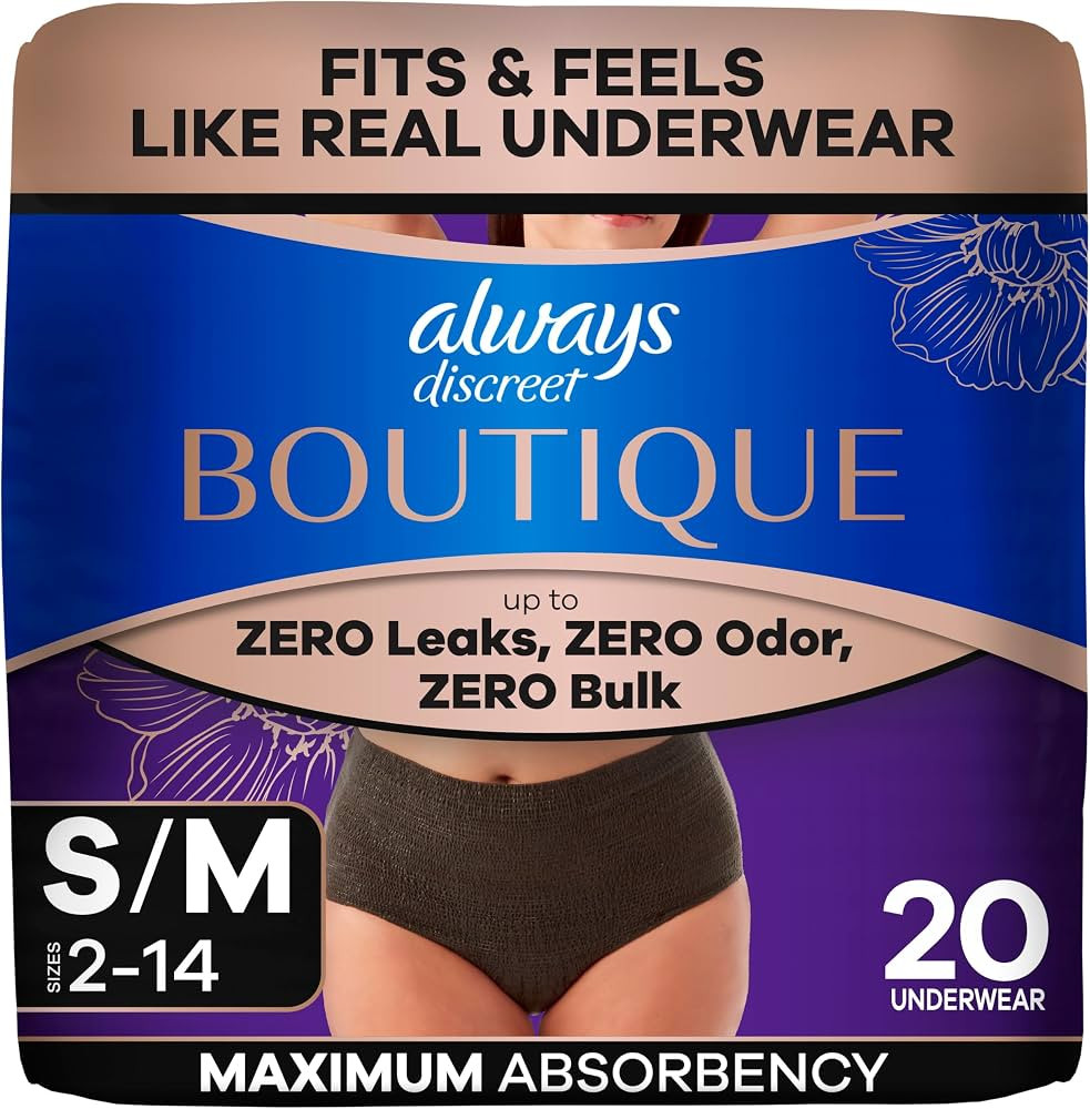 Always Discreet Boutique Incontinence and Postpartum Underwear for Women, Maximum Protection, Sma... | Amazon (US)