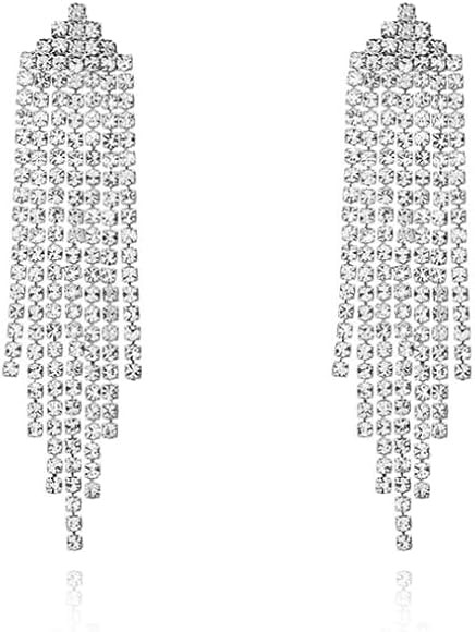 Luxval Rhinestone Earrings Dangling for Women Sparkly Silver Dangle Earrings Girls Long Chandelie... | Amazon (US)