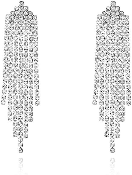 Luxval Rhinestone Earrings Dangling for Women Sparkly Silver Dangle Earrings Girls Long Chandelie... | Amazon (US)