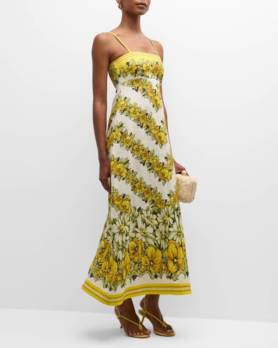 Gisela Floral Linen Sleeveless Midi Dress | Neiman Marcus