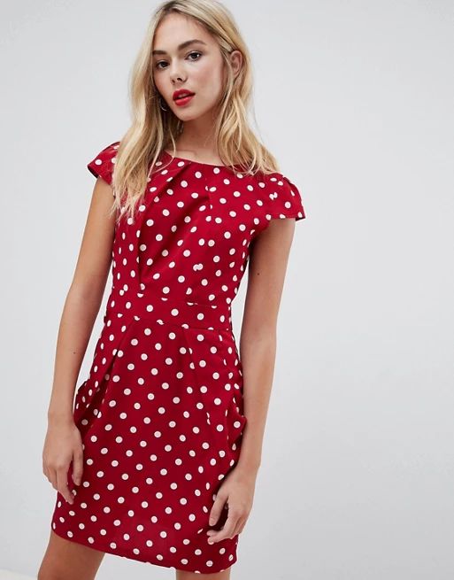 QED London polka dot print tulip dress with pockets | ASOS US